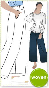 Fifi Woven Pant By Style Arc - Pull-on wide leg pant sewing pattern for woven fabrics