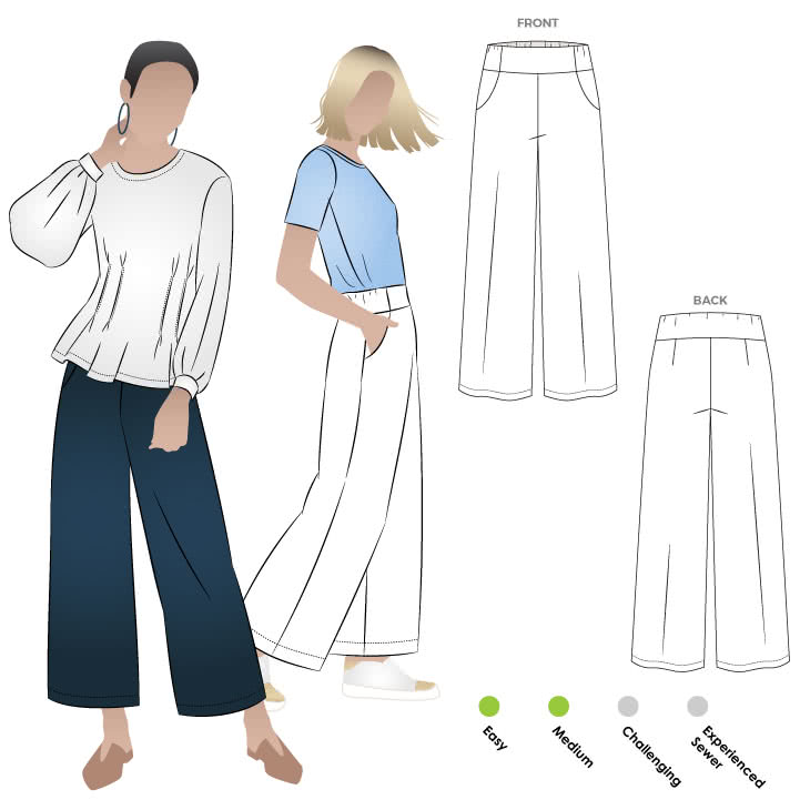 Fifi Woven Pant Sewing Pattern By Style Arc - Pull-on wide leg pant sewing pattern for woven fabrics