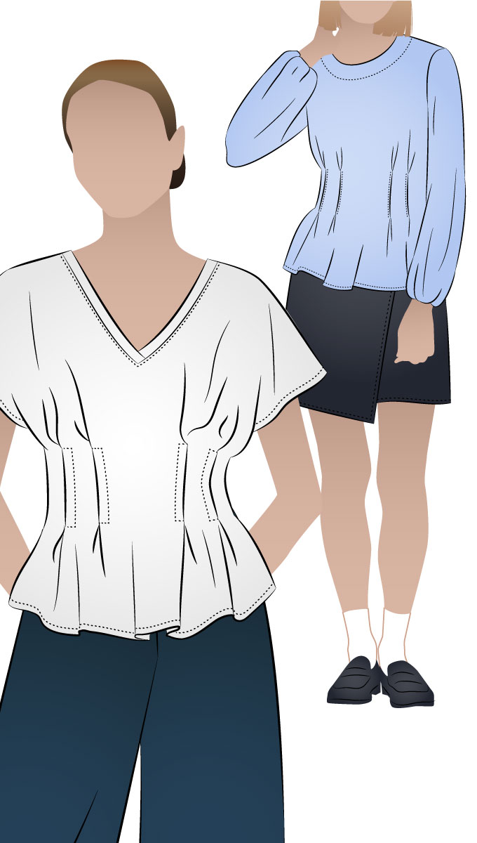 Flick Knit Top by Style Arc - Long sleeve or sleeveless knit top with tuck details
