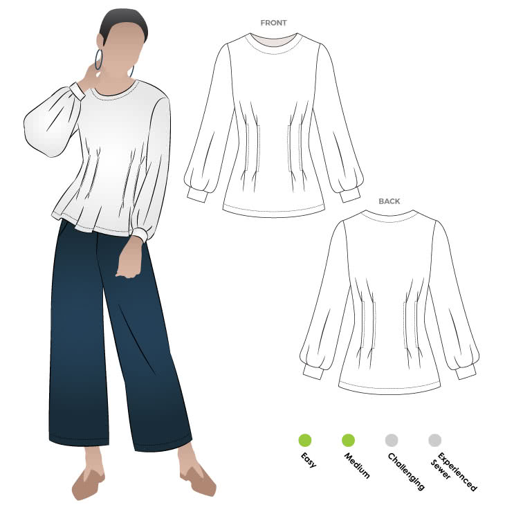 Flick Knit Top Sewing Pattern By Style Arc - Long sleeve knit top sewing pattern with tuck details