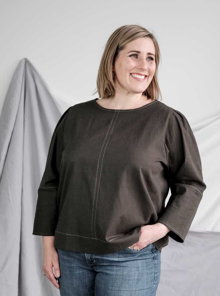 Florence Woven Top By Style Arc - Easy fit woven top with statement tuck shoulder detail. Use contrast stitch to highlight design details.