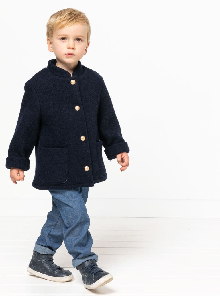 Florian Kids Jacket and Coat By Style Arc - Traditional long button through sleeve coat/jacket, for kids 02-08