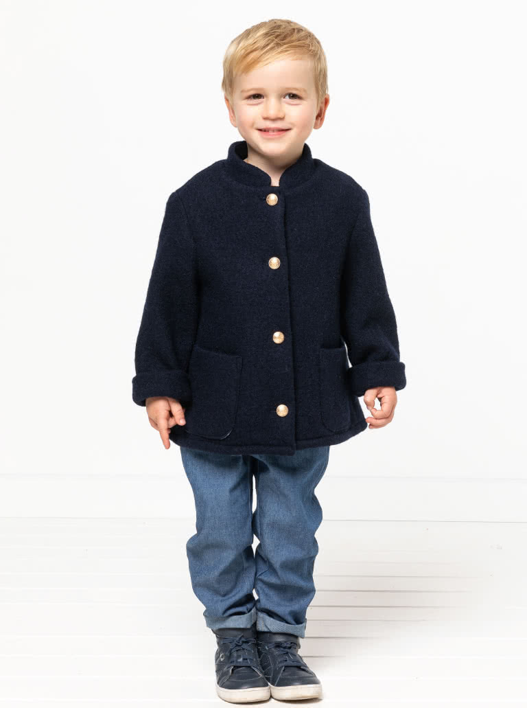 Florian Kids Jacket and Coat By Style Arc - Traditional long button through sleeve coat/jacket, for kids 02-08