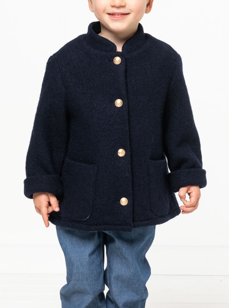 Florian Kids Jacket and Coat By Style Arc - Traditional long button through sleeve coat/jacket, for kids 02-08