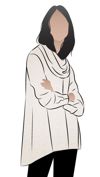 Freya Knit Tunic By Style Arc - This tunic top features a cosy cowl neck, angled seams and tucked sleeve details.