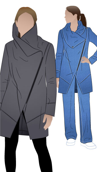 Genevieve Jacket By Style Arc - Asymmetrical zip front knee length jacket with shawl collar