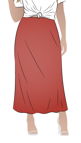 Genoa Bias Cut Skirt By Style Arc - The Genoa Bias Cut Skirt sewing pattern creates a stylish bias cut skirt with a comfortable elastic waist. The ankle-length, pull-on design makes it both effortless and elegant.