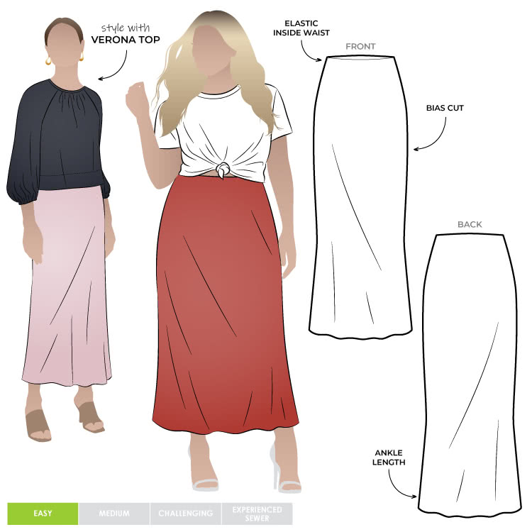 Genoa Bias Cut Skirt Sewing Pattern – Casual Patterns – Style Arc