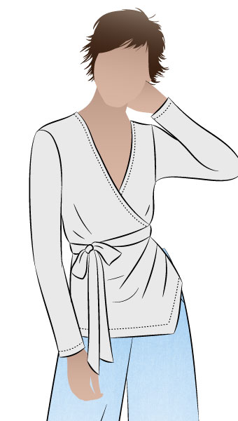 Glee Knit Top By Style Arc - Wrap top sewing pattern for women featuring an asymmetrical hem line and side tucks