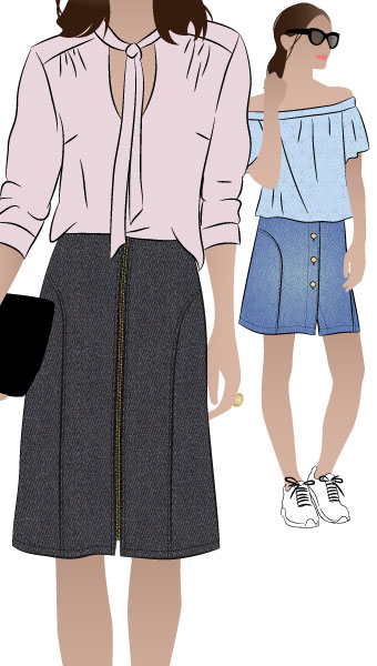 Goldie Woven Skirt By Style Arc - Classic skirt in two lengths with interesting design lines and front openings