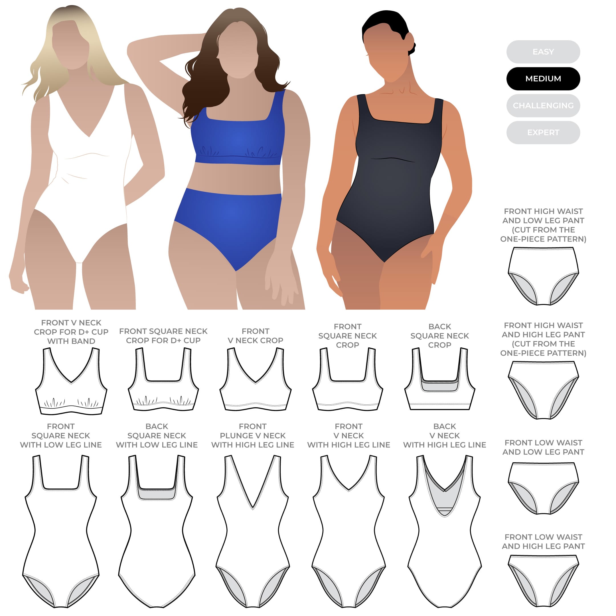 Hamilton Swim Set Hamilton Swim Set by Style Arc - Versatile one-piece and two-piece swimwear pattern with easy mix-and-match options