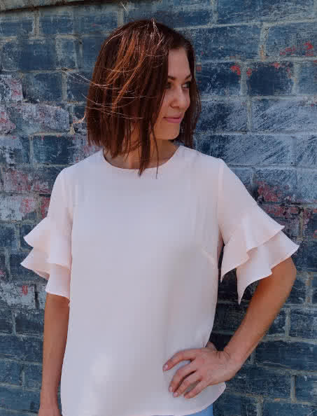 Harmony Woven Top Sewing Pattern By Style Arc - Flounce sleeve loose fitting top sewing pattern.