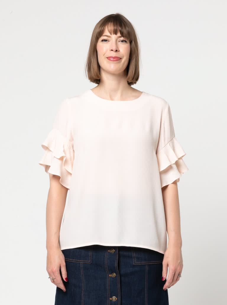 Harmony Woven Top Sewing Pattern By Style Arc - Flounce sleeve loose fitting top sewing pattern.