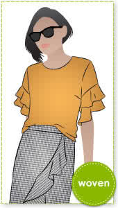 Harmony Woven Top Sewing Pattern By Style Arc - Flounce sleeve loose fitting top sewing pattern.