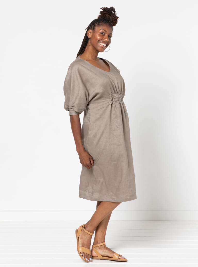 Harry Woven Top and Dress By Style Arc - Dress or top with an elastic feature on the body, dolman sleeves with tucks and elastic opening.