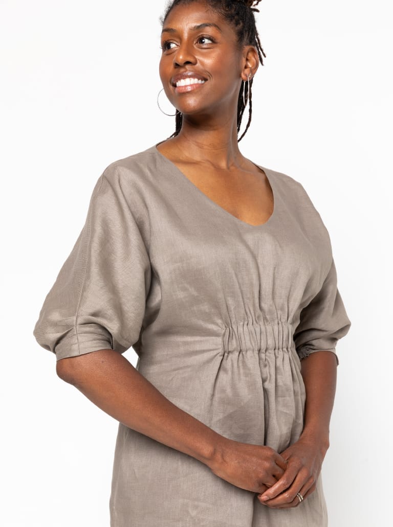 Harry Woven Top and Dress By Style Arc - Dress or top with an elastic feature on the body, dolman sleeves with tucks and elastic opening.