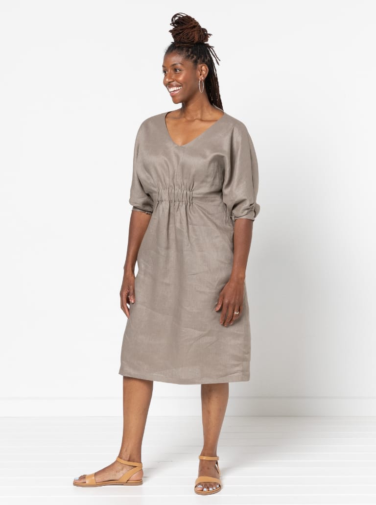 Harry Woven Top and Dress By Style Arc - Dress or top with an elastic feature on the body, dolman sleeves with tucks and elastic opening.