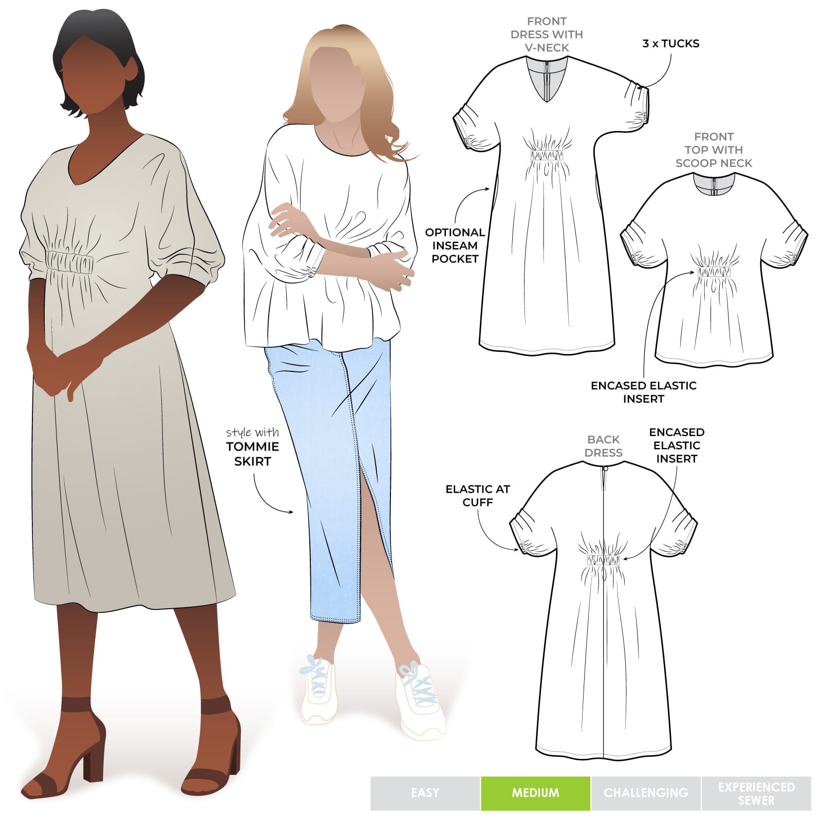 Harry Woven Top and Dress Harry Woven Top and Dress by Style Arc - Dress or top with an elastic feature on the body, dolman sleeves with tucks and elastic opening.