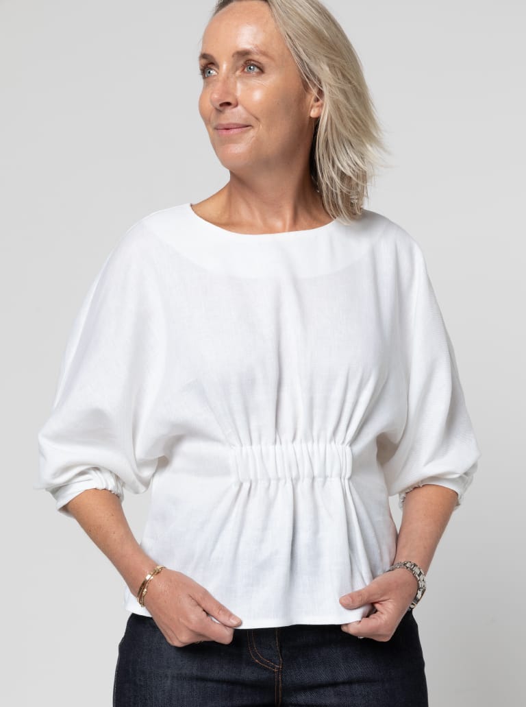 Harry Woven Top and Dress By Style Arc - Dress or top with an elastic feature on the body, dolman sleeves with tucks and elastic opening.
