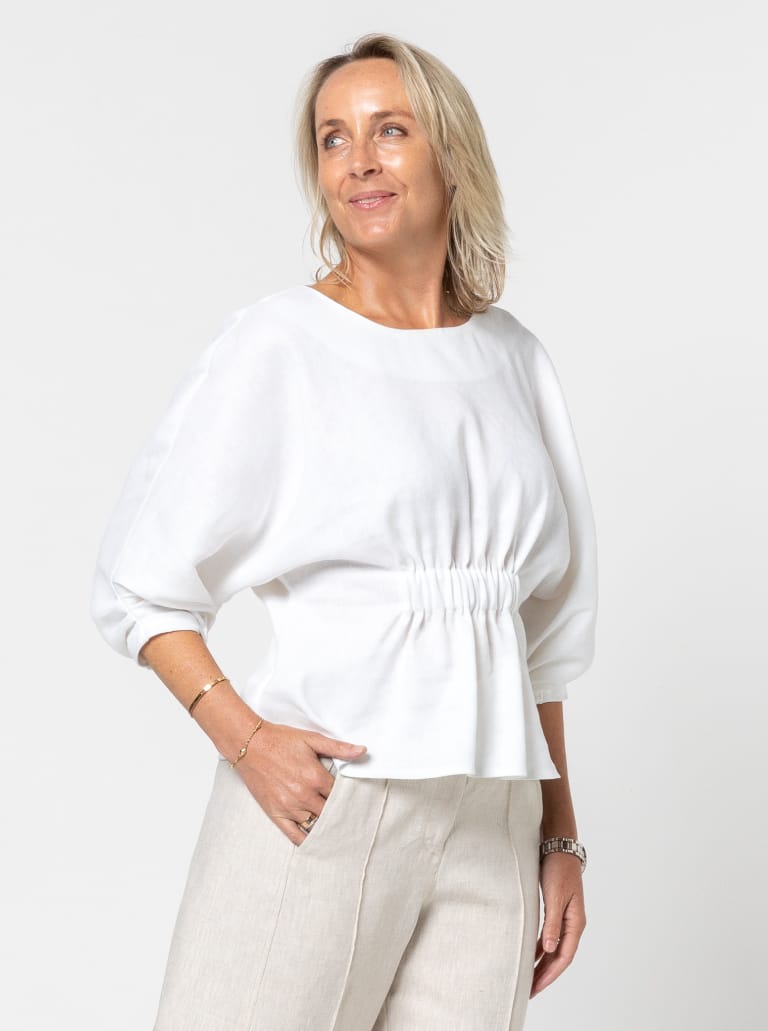 Harry Woven Top and Dress By Style Arc - Dress or top with an elastic feature on the body, dolman sleeves with tucks and elastic opening.