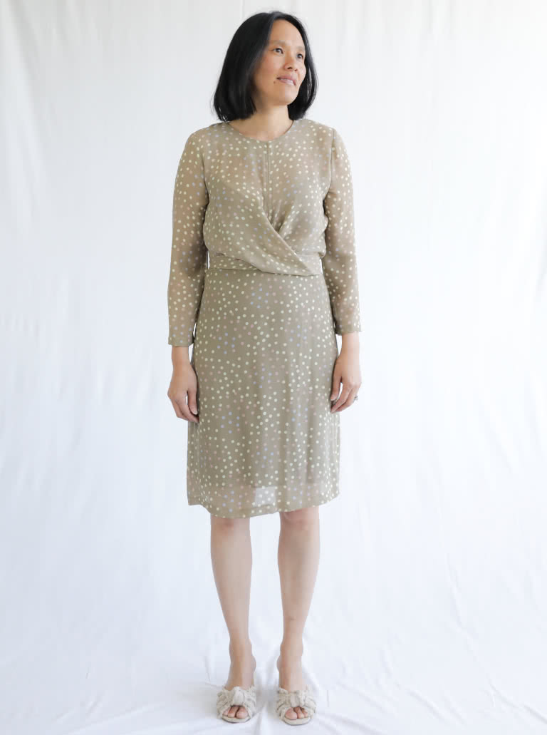 Hattie Woven Dress Sewing Pattern By Style Arc - Woven dress with a twist front and a 7/8 sleeve.