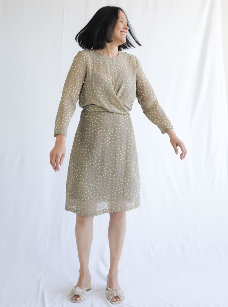 Hattie Woven Dress Sewing Pattern By Style Arc - Woven dress with a twist front and a 7/8 sleeve.