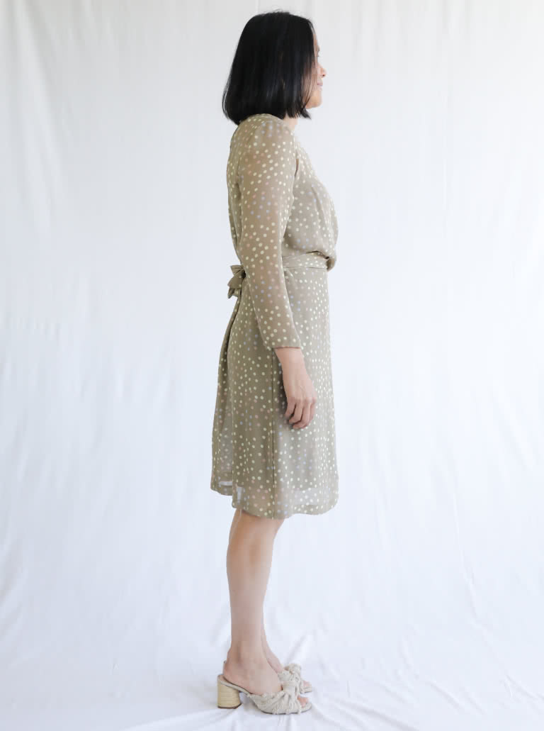 Hattie Woven Dress Sewing Pattern By Style Arc - Woven dress with a twist front and a 7/8 sleeve.