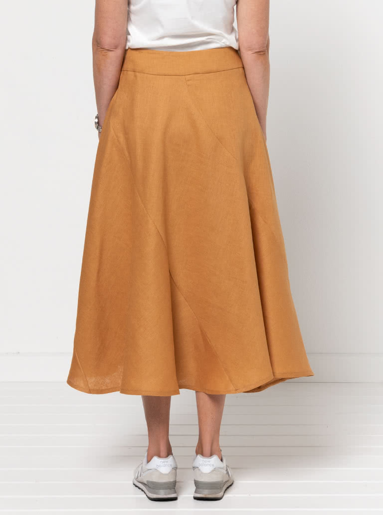 Haven Woven Skirt By Style Arc - Four panelled skirt with curved seams and shaped waistband.