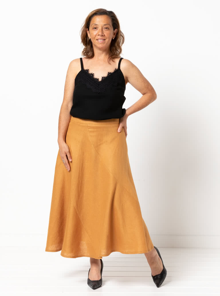 Haven Woven Skirt By Style Arc - Four panelled skirt with curved seams and shaped waistband.