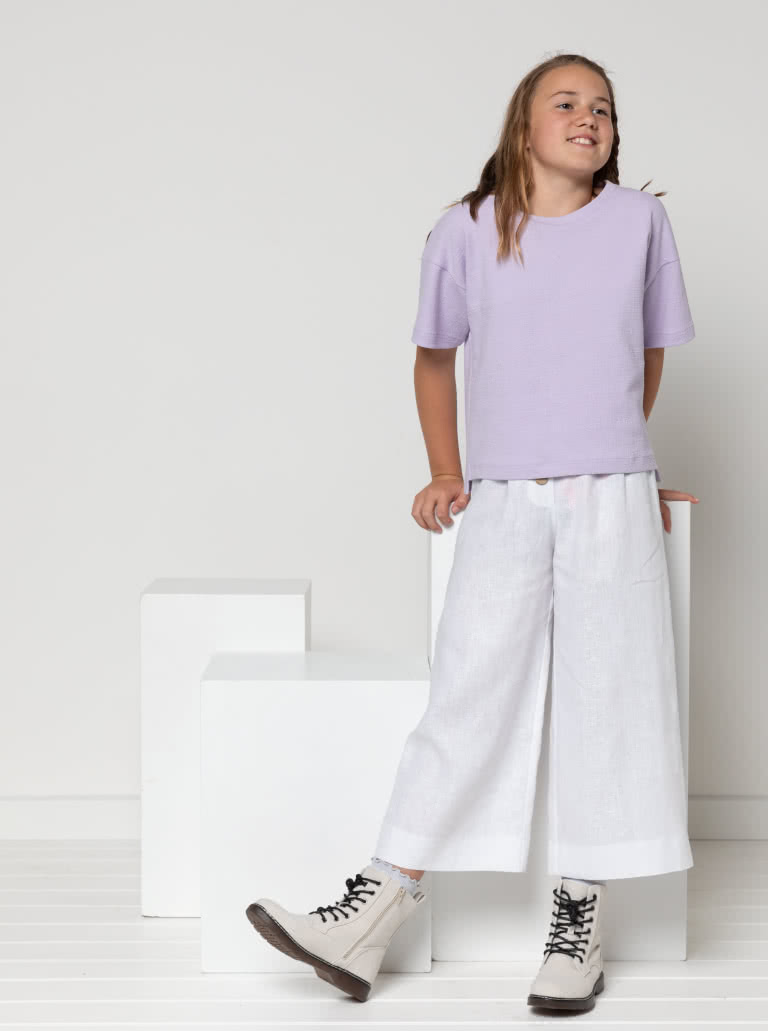 Hayden Kids Tee By Style Arc - Short sleeved, boxy shape knit tee with dropped shoulders, for kids 2-14