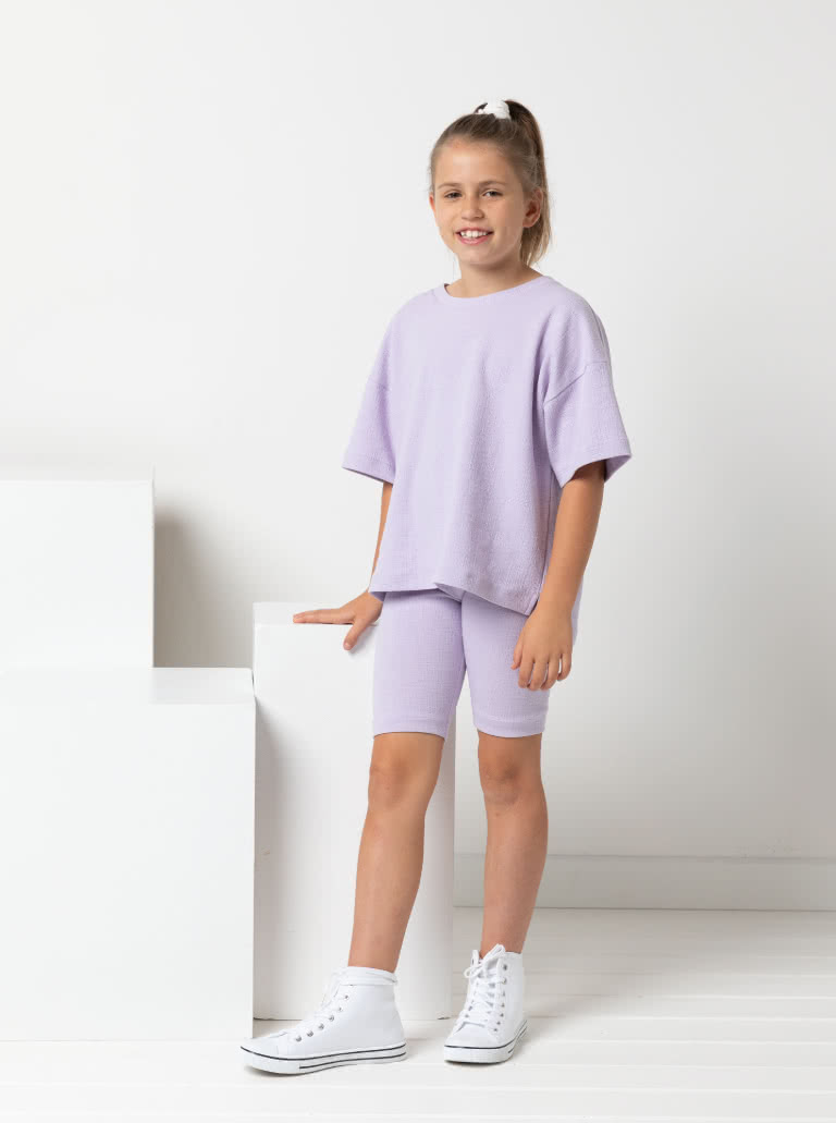 Hayden Kids Tee By Style Arc - Short sleeved, boxy shape knit tee with dropped shoulders, for kids 2-14