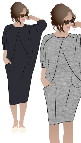 Hedy Designer Dress By Style Arc - Easy to wear cocoon shaped dress with hidden pockets and pleat neck