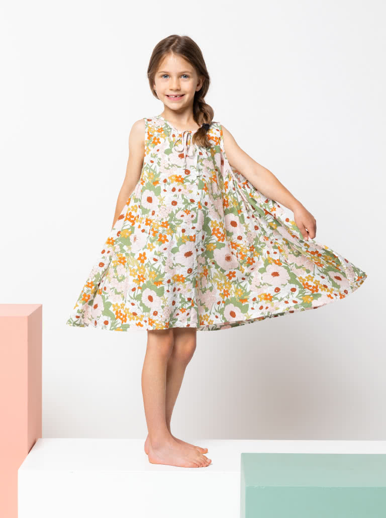 Heidi Kids Dress By Style Arc - Free flowing summer dress with deep gathered armholes and neck ties for kids 2-8