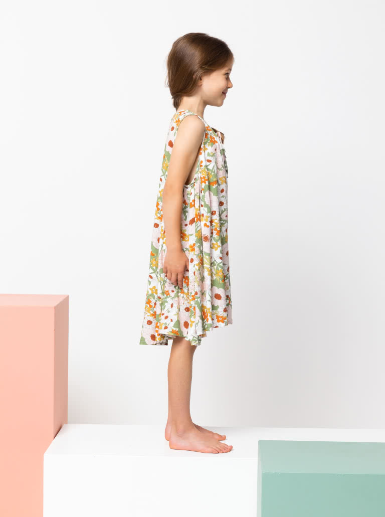 Heidi Kids Dress By Style Arc - Free flowing summer dress with deep gathered armholes and neck ties for kids 2-8