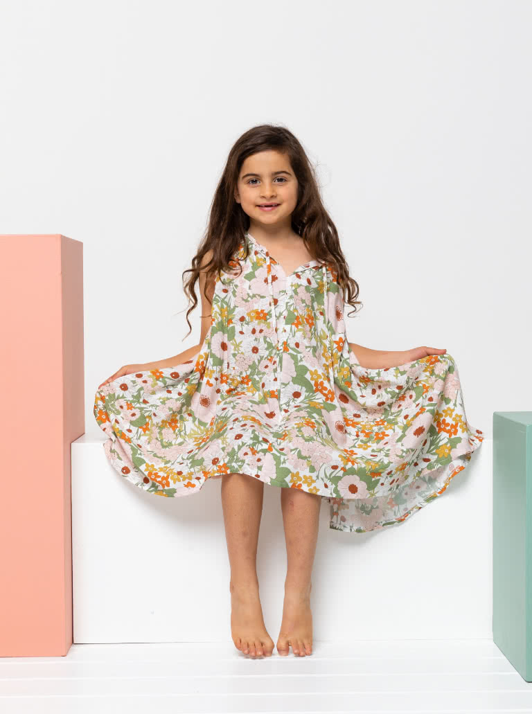 Heidi Kids Dress By Style Arc - Free flowing summer dress with deep gathered armholes and neck ties for kids 2-8