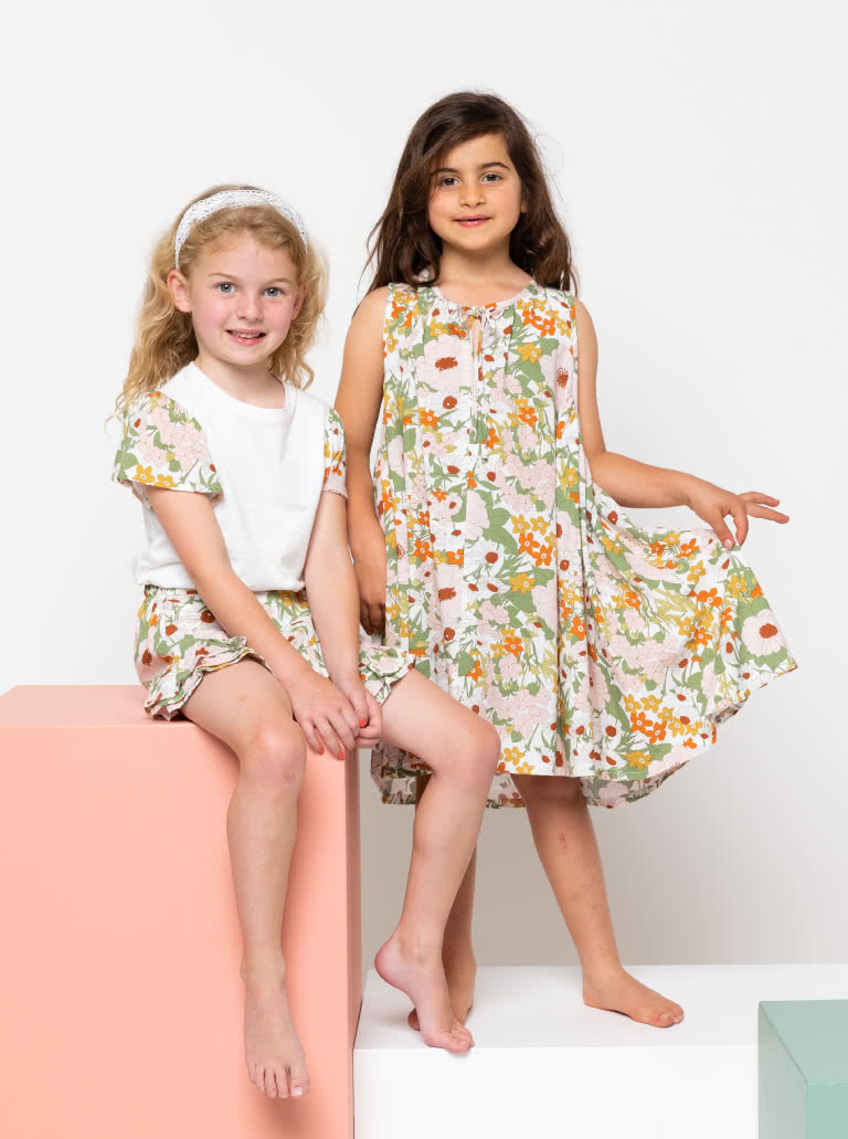 Heidi Kids Dress By Style Arc - Free flowing summer dress with deep gathered armholes and neck ties for kids 2-8