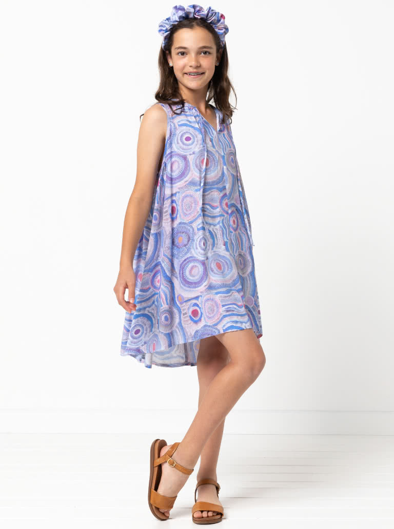 Heidi Teens Dress By Style Arc - Free flowing summer dress with deep gathered armholes and neck ties for teens 8-16