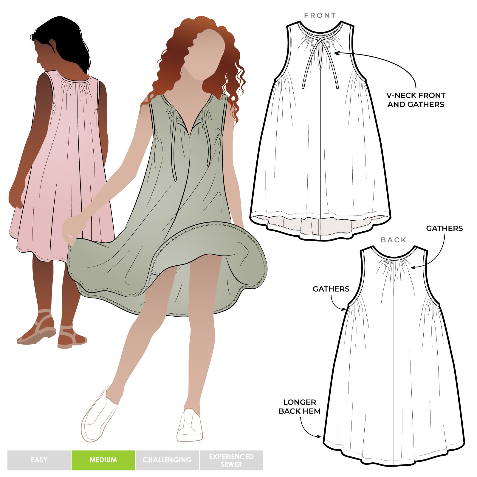 Heidi Teens Dress By Style Arc - Free flowing summer dress with deep gathered armholes and neck ties for teens 8-16