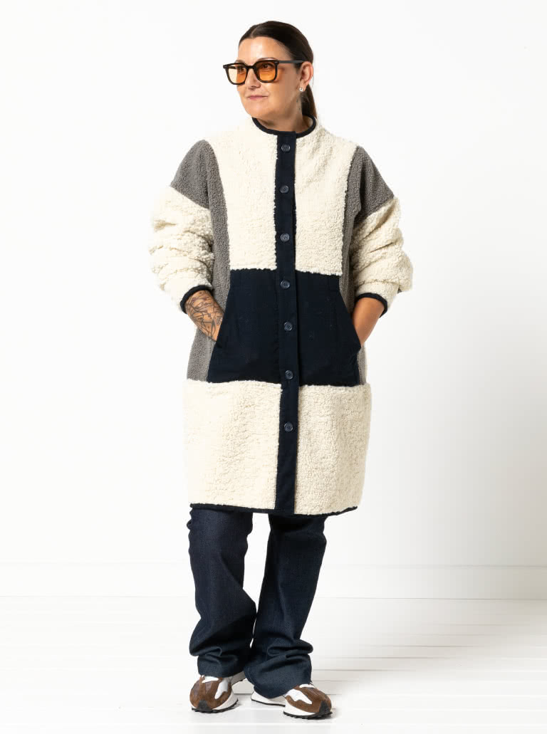 Hendrix Coat By Style Arc - Unlined knee length button through panelled coat with pockets.