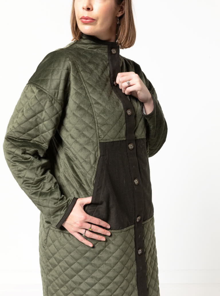 Hendrix Coat By Style Arc - Unlined knee length button through panelled coat with pockets.