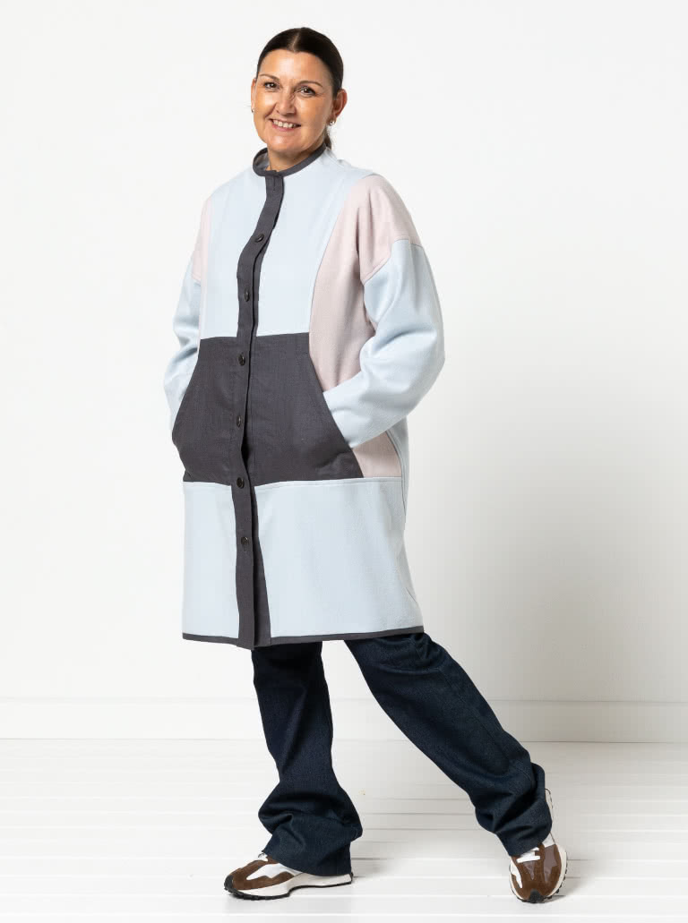 Hendrix Coat By Style Arc - Unlined knee length button through panelled coat with pockets.