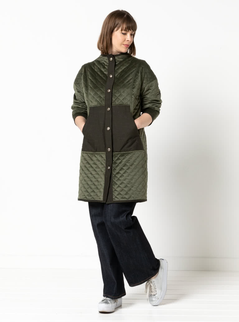 Hendrix Coat By Style Arc - Unlined knee length button through panelled coat with pockets.