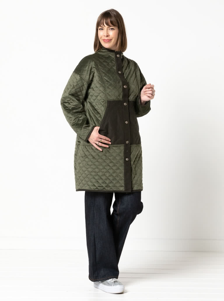 Hendrix Coat By Style Arc - Unlined knee length button through panelled coat with pockets.