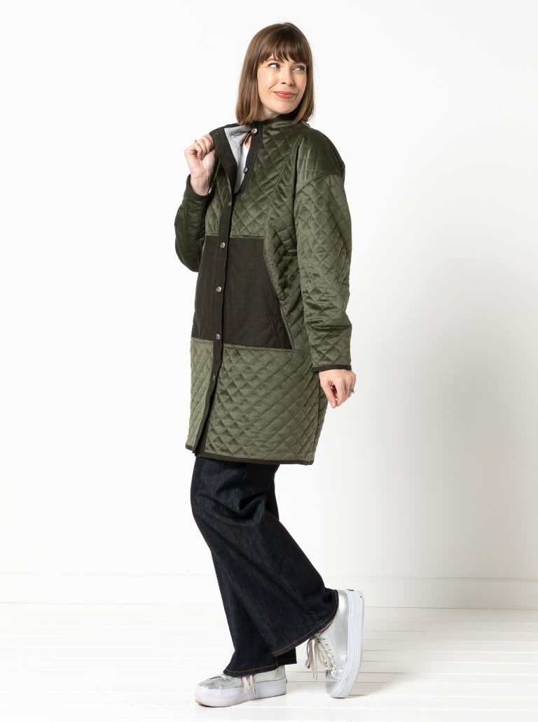 Hendrix Coat By Style Arc - Unlined knee length button through panelled coat with pockets.