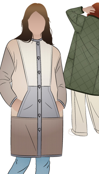 Hendrix Coat By Style Arc - Unlined knee length button through panelled coat with pockets.