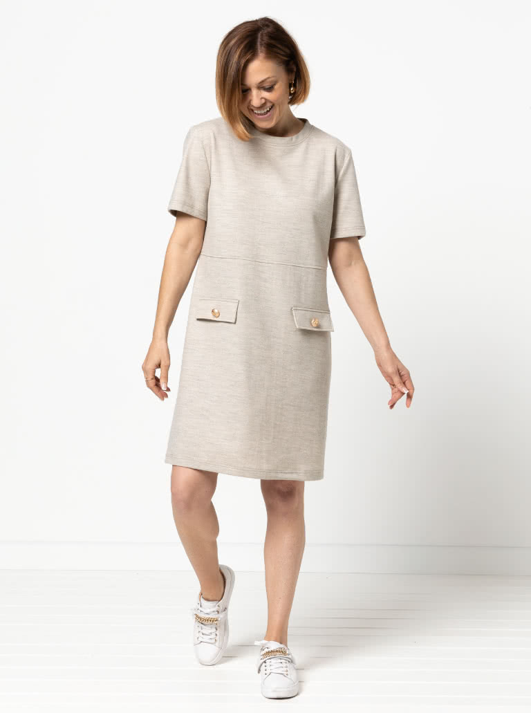 Ines Knit Dress By Style Arc - Short sleeved pull-on knee length knit dress.