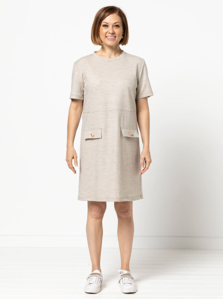 Ines Knit Dress By Style Arc - Short sleeved pull-on knee length knit dress.