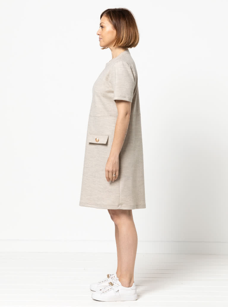 Ines Knit Dress By Style Arc - Short sleeved pull-on knee length knit dress.