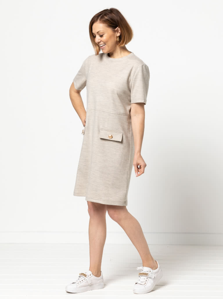 Ines Knit Dress By Style Arc - Short sleeved pull-on knee length knit dress.