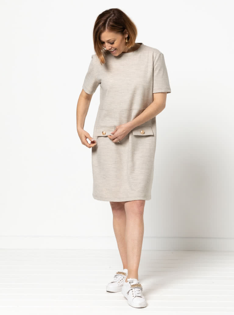 Ines Knit Dress By Style Arc - Short sleeved pull-on knee length knit dress.